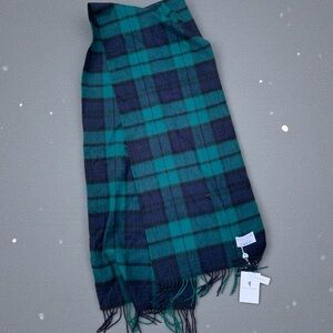 New House of Cashmere Long Scarf in Green and Blue Tartan Plaid